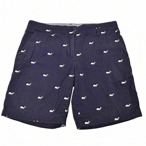 British Khaki Whale Shorts Blue Pink Embroidered Cotton Size 8 - Picture 1 of 6